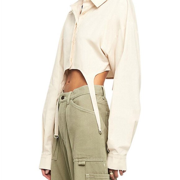 New Lioness Venetian Crop Shirt Oversized Relaxed Fit Garter D Ring XL Cream - Picture 11 of 14